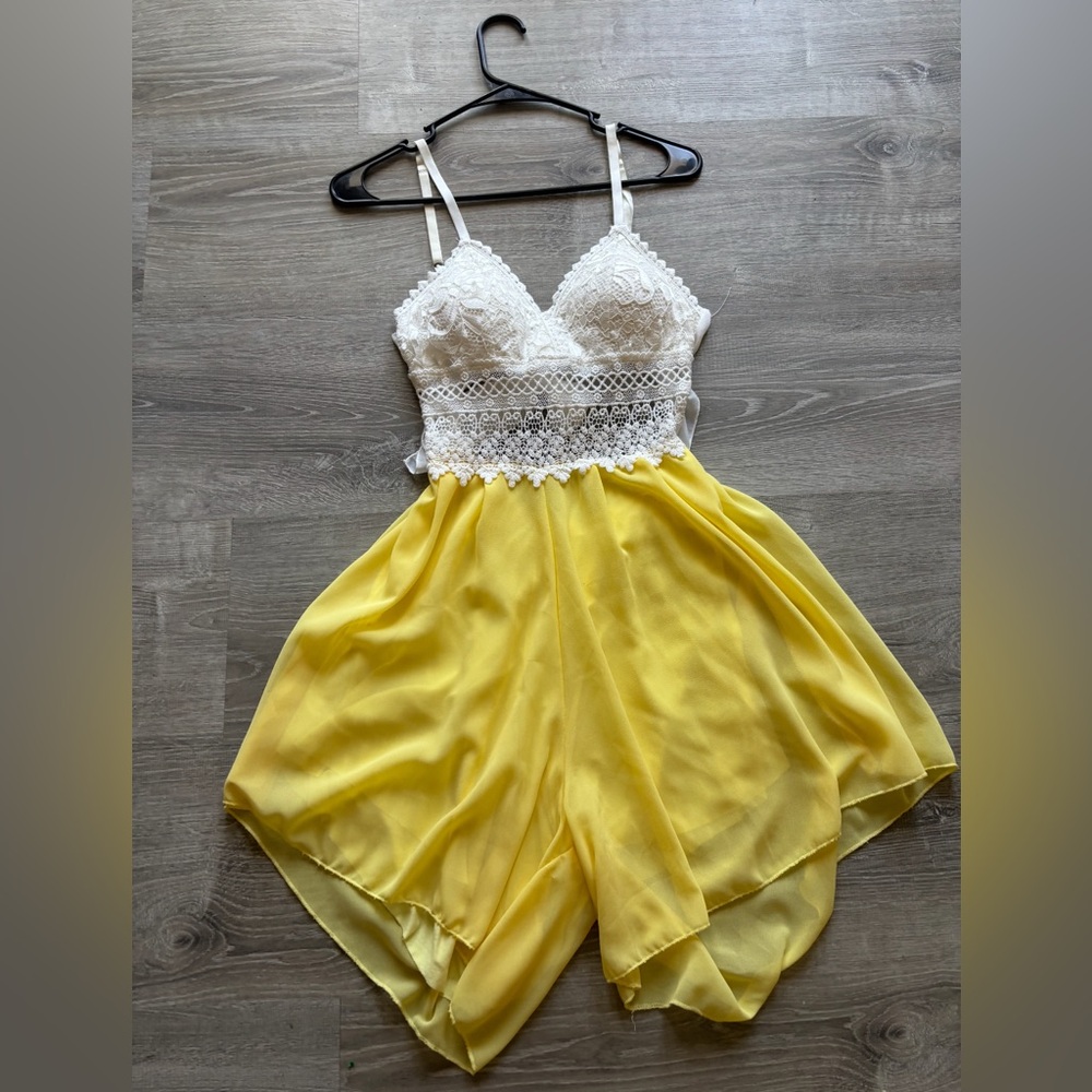 White and Yellow Lace Romper